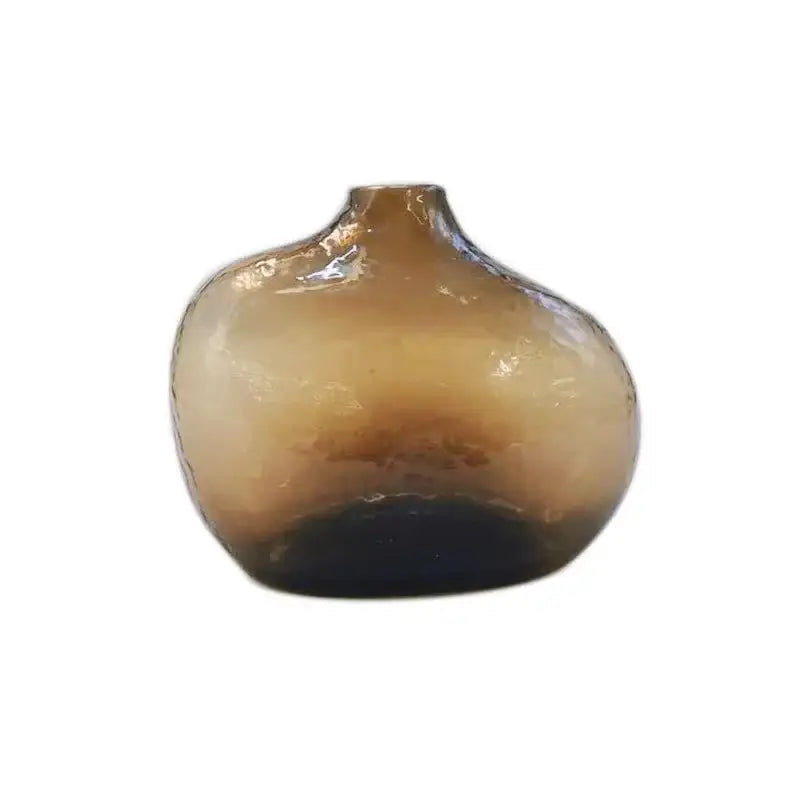 Decorbites amber-tinted geometric zen glass vase with rounded body and narrow neck for single flower arrangement