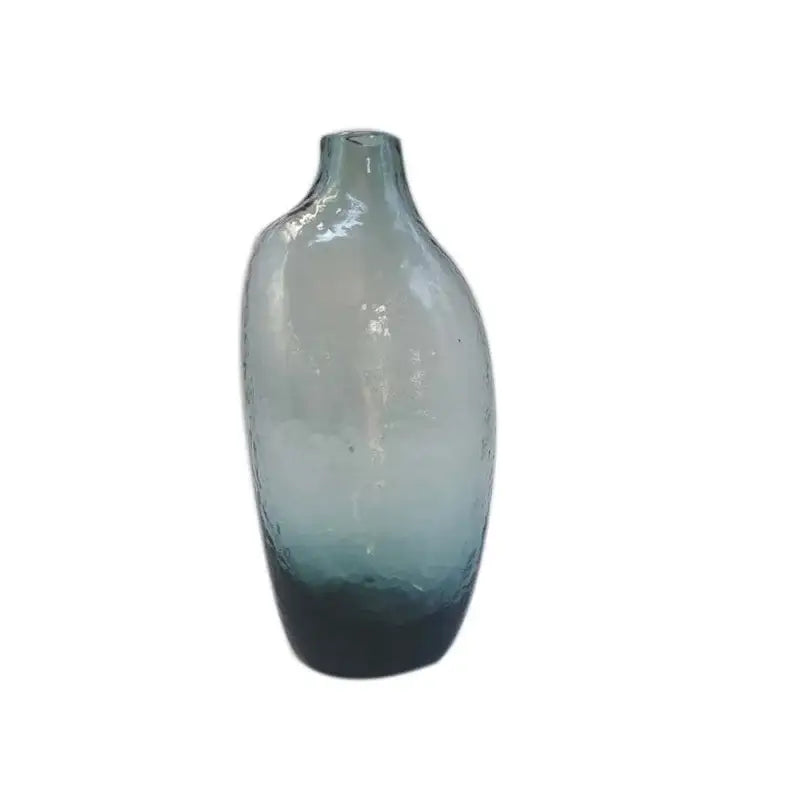 DecorBites™ geometric zen glass vase with textured ridges, gradient blue hues, ideal for single flower arrangement