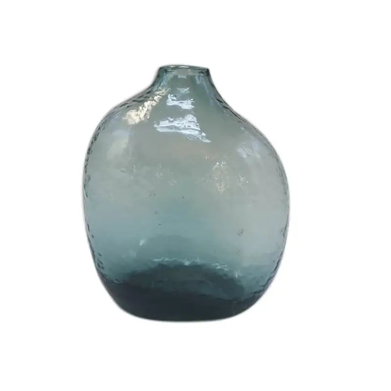 DecorBites™ geometric zen glass vase in blue green with a hammered finish for single flower arrangement
