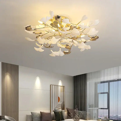 Gold-toned decorbites ginkgo leaf ceiling light with delicate white and metallic leaf accents for bedroom decorbites ginkgo leaf bedroom