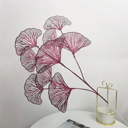 Decorbites ginkgo leaf branch artificial flowers in deep pink with intricate vein detailing on slender stems for home decor