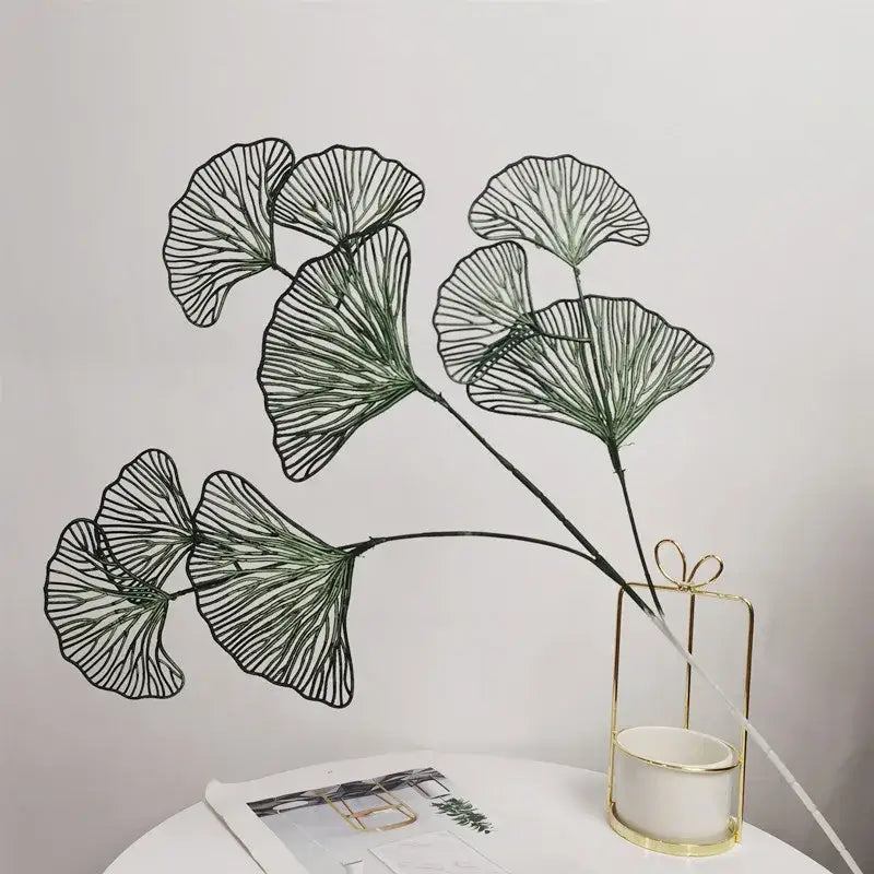 Delicate decorbites ginkgo leaf branch artificial flowers with intricate veins and dark green metallic finish for home decor