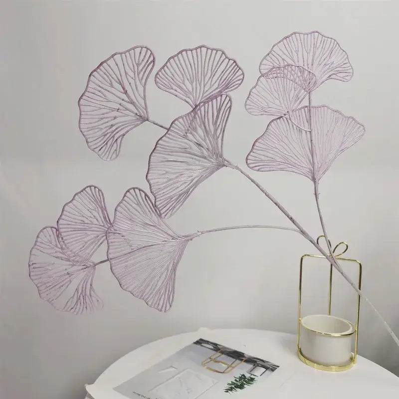 Delicate lavender-painted artificial flowers decorbites ginkgo leaf branch with intricate vein detailing for home decor