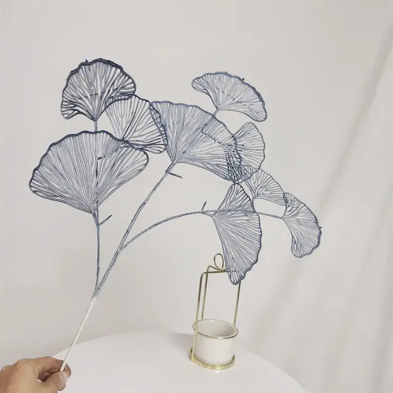 Delicate silver wire decorbites ginkgo leaf branch artificial flowers with intricate vein detailing for home decor