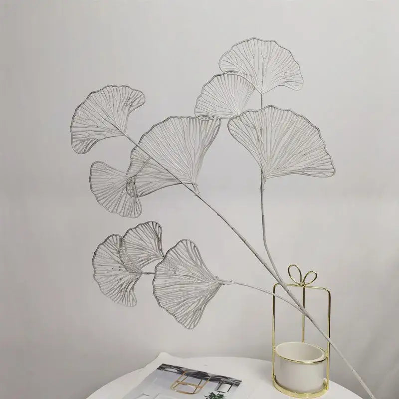 Delicate silver wire ginkgo leaf branch with intricate vein detailing artificial flowers by decorbites ginkgo leaf decor