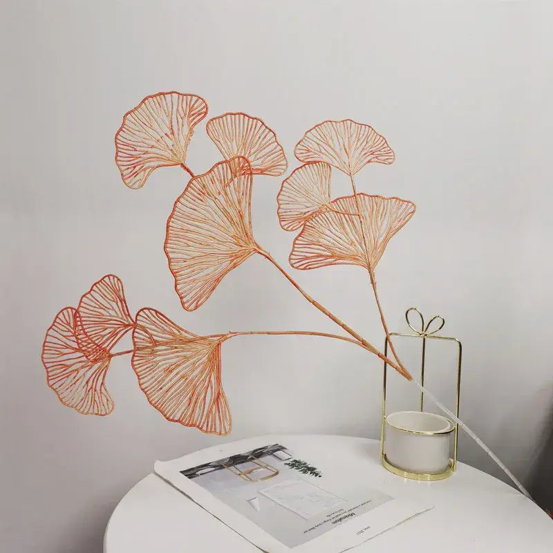 Decorbites ginkgo leaf artificial flowers featuring an orange wire ginkgo leaf branch for home decor