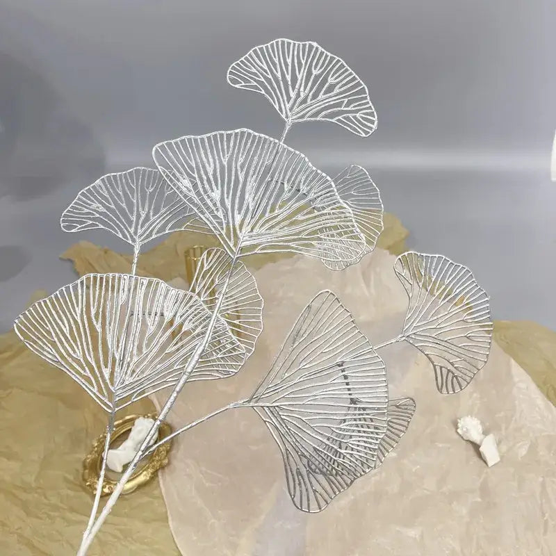 Silver wire ginkgo leaf branch with intricate vein detailing artificial flowers by decorbites ginkgo leaf for home decor