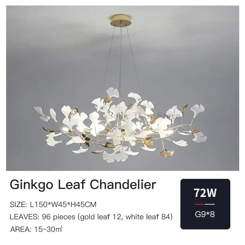 Elegant white and gold ginkgo leaf chandelier with delicate branching design by decorbites ginkgo for luxury interiors