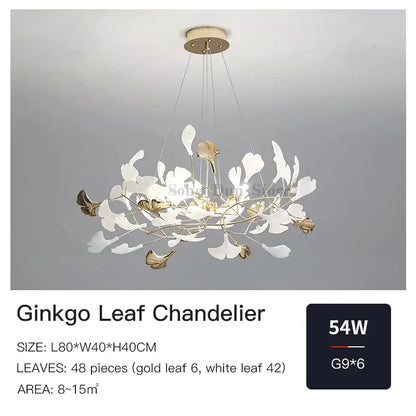 Elegant white and gold decorbites ginkgo leaf chandelier with modern branching design for dining or living room luxury decor
