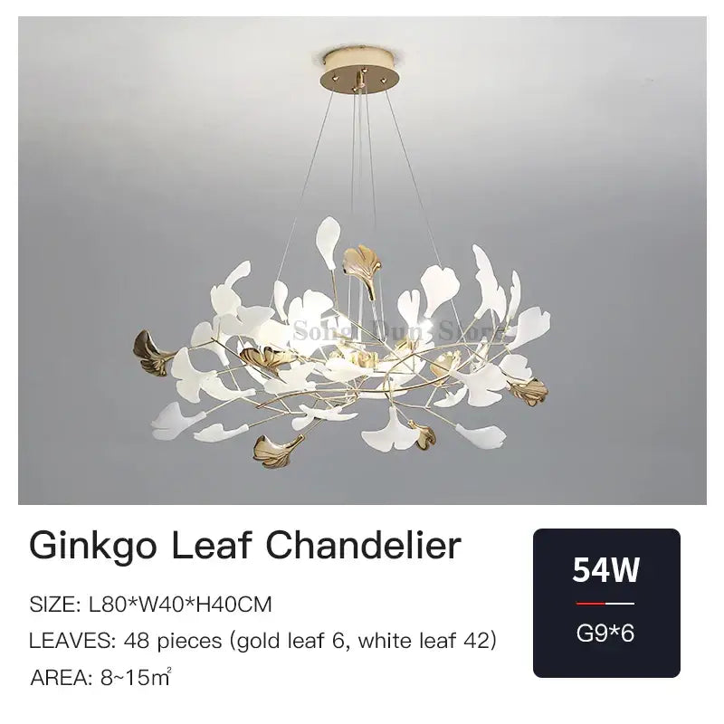 Elegant white and gold decorbites ginkgo leaf chandelier with modern branching design for dining or living room luxury decor