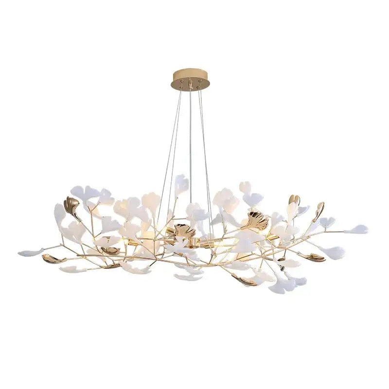 Elegant gold and white decorbites ginkgo leaf chandelier with delicate branching arms for dining bedroom living room decor