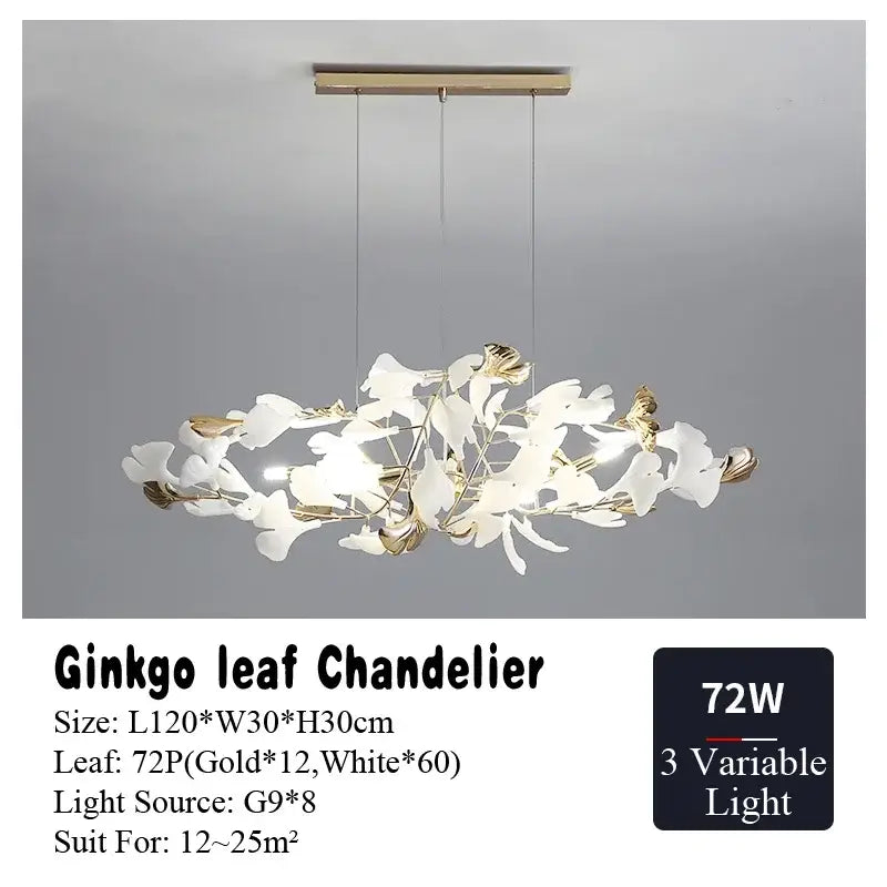 Elegant gold and white decorbites ginkgo leaf chandelier with modern branching design for living dining bedroom lighting