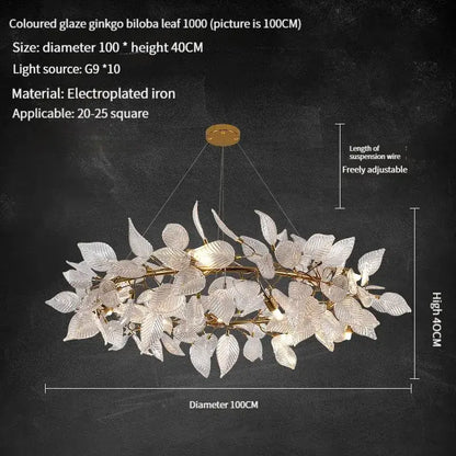 Decorbites ginkgo leaf crystal chandelier with translucent glass leaves and gold accents elegant pendant lamp