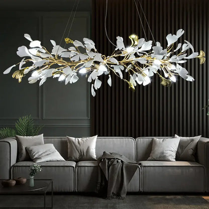 Elegant white and gold leaf-shaped decorbites ginkgo leaf crystal chandelier with modern branching nordic design hanging light