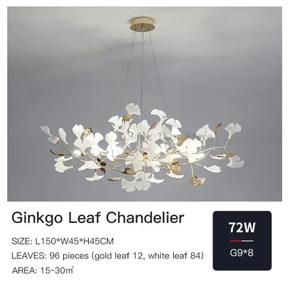 Elegant white and gold decorbites ginkgo leaf leaf decor chandelier with delicate branching design for living room lighting
