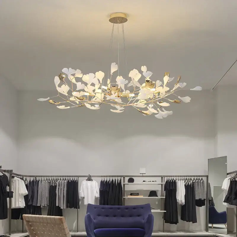 Elegant white and gold leaf decor chandelier by decorbites ginkgo leaf with delicate branching design for living room lighting