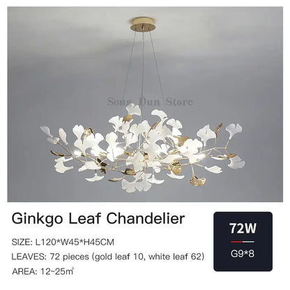 Elegant white and gold decorbites ginkgo leaf decor chandelier with delicate branching design for living room lighting