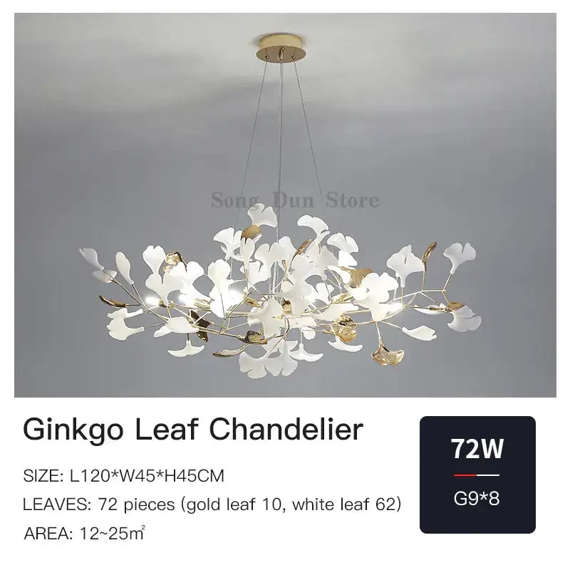 Elegant white and gold decorbites ginkgo leaf decor chandelier with delicate branching design for living room lighting