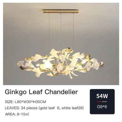 Elegant gold and white decorbites ginkgo leaf decor chandelier with modern branching design for living room lighting