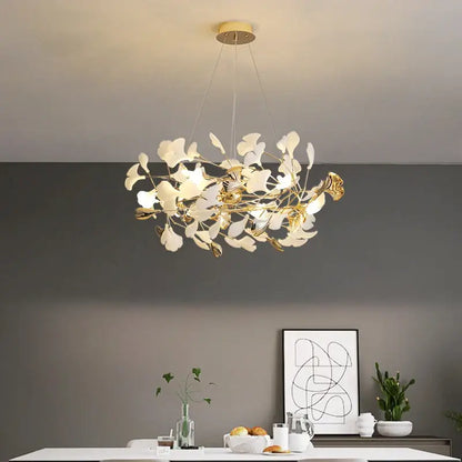 Decorbites ginkgo leaf leaf decor chandelier with white and gold brass ginkgo leaves for living room lighting