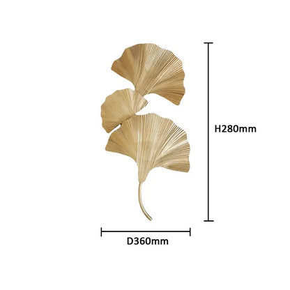 Gold-toned metallic ginkgo leaf wall lamp with three layered leaves and detailed veining by decorbites ginkgo leaf
