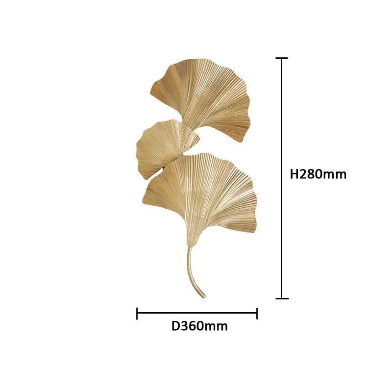 Gold-toned metallic ginkgo leaf wall lamp with three layered leaves and detailed veining by decorbites ginkgo leaf