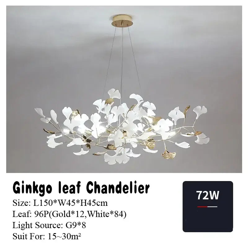 Elegant white and gold DecorBites Ginkgo Leaf pendant chandelier with modern branching design for nordic living room decor
