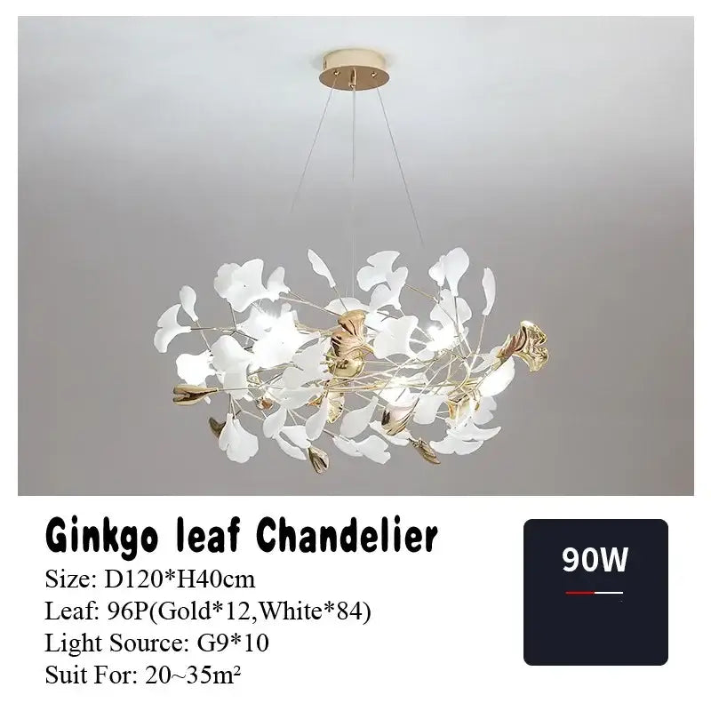 Elegant white and gold decorbites ginkgo leaf pendant chandelier with modern airy design for nordic romantic decor