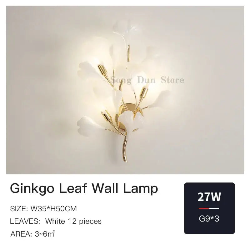 Elegant white ginkgo leaf wall lamp with gold-toned metal stems by decorbites ginkgo leaf for modern luxury decor