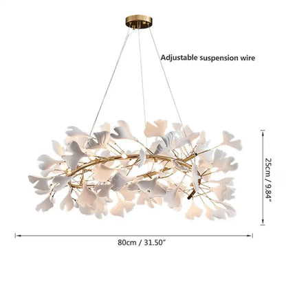 Elegant white ginkgo leaves chandelier by decorbites with gold metal branches and adjustable suspension for luxurious spaces
