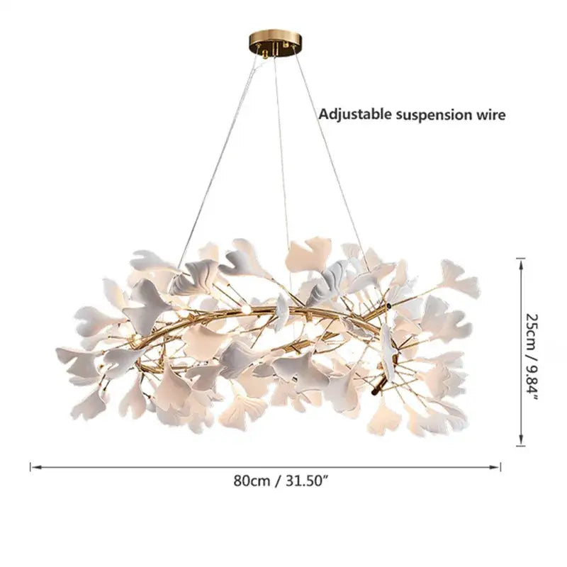 Elegant white ginkgo leaves chandelier by decorbites with gold metal branches and adjustable suspension for luxurious spaces
