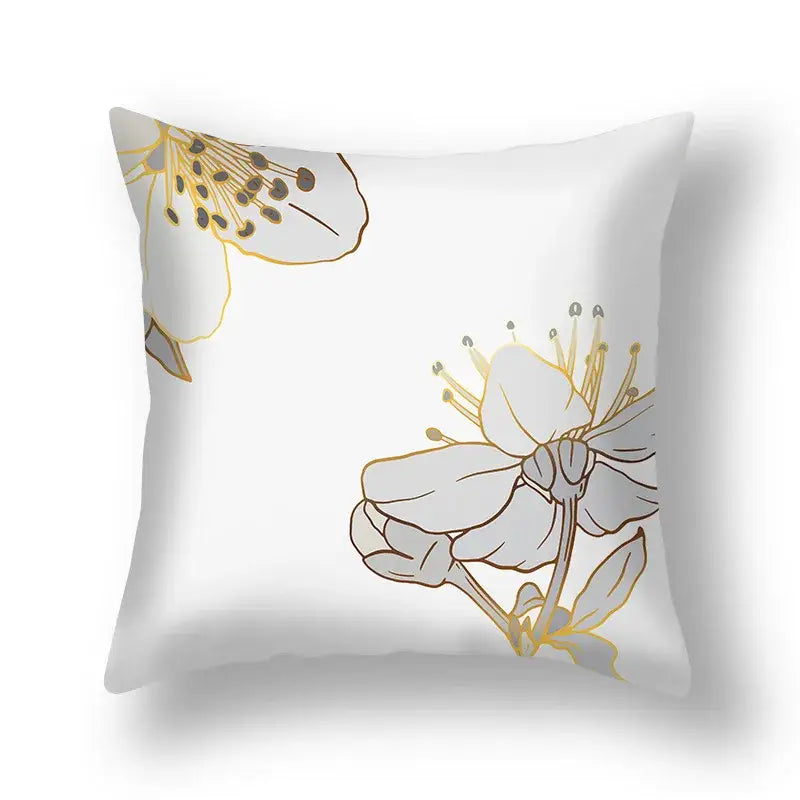 White decorbites ginkgo leaves print sofa pillowcase featuring elegant gold-leaf floral leaves print design