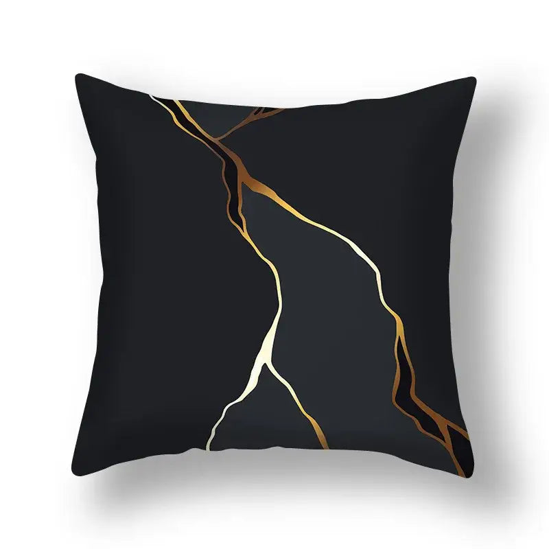 Black throw pillow with elegant gold and cream veining resembling marble decorbites ginkgo leaves print sofa pillowcase