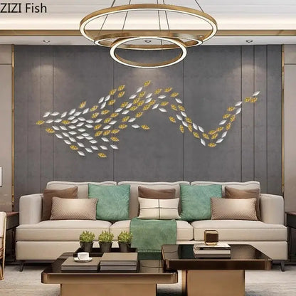 Decorbites™ ginkgo leaves wall hanging ornaments featuring modern metallic silver and gold fish shaped leaf design