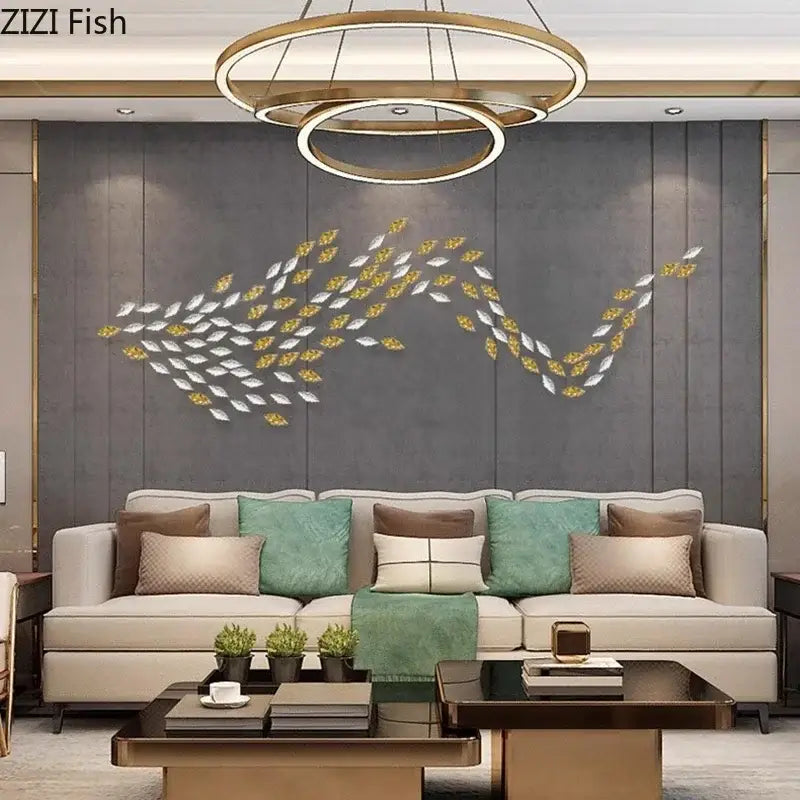 Decorbites™ ginkgo leaves wall hanging ornaments featuring modern metallic silver and gold fish shaped leaf design