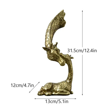 Golden resin giraffe head sculpture with intricate textured pattern by decorbites for interior ornament decor