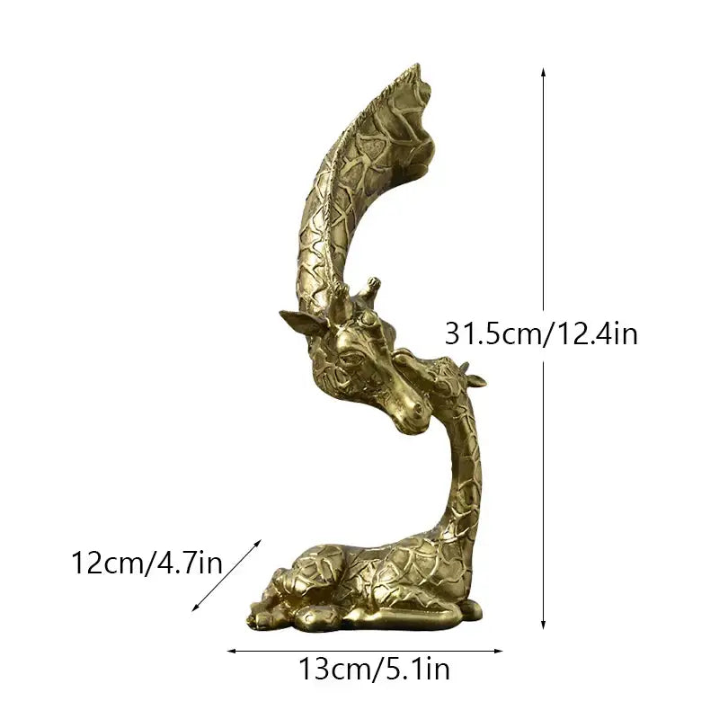 Golden resin giraffe head sculpture with intricate textured pattern by decorbites for interior ornament decor
