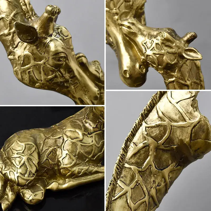 Golden brass giraffe head sculpture with detailed textured skin patterns by decorbites for interior decoration