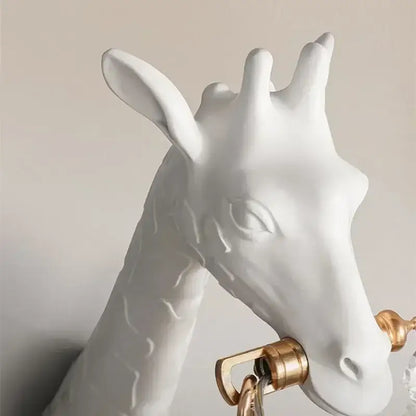 White ceramic giraffe love wall lamp with gold-toned metal accents resin animal bedside lighting decorbites