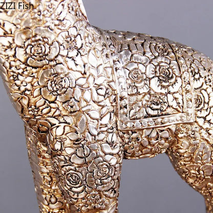 DecorBites™ giraffe resin statue ornament in metallic gold and silver with intricate floral embossing for room decor
