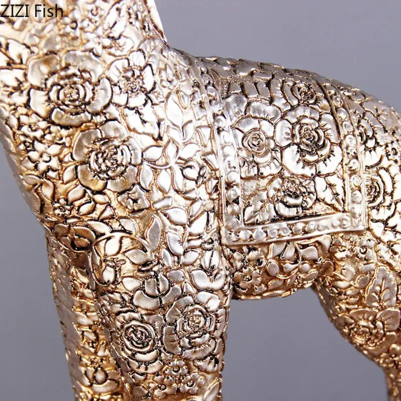 DecorBites™ giraffe resin statue ornament in metallic gold and silver with intricate floral embossing for room decor