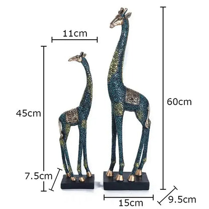 Two ornate dark teal and gold giraffe resin statues on black bases decorbites resin statue ornament for room decor
