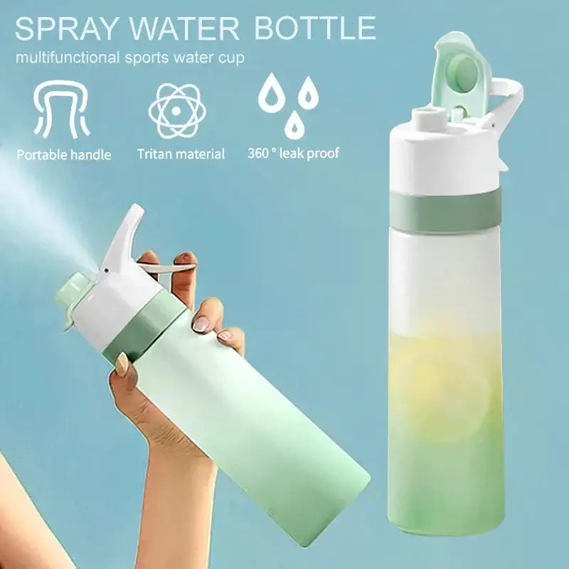 Decorbites girls light green and white tritan spray water bottle with portable handle for outdoor sports and travel