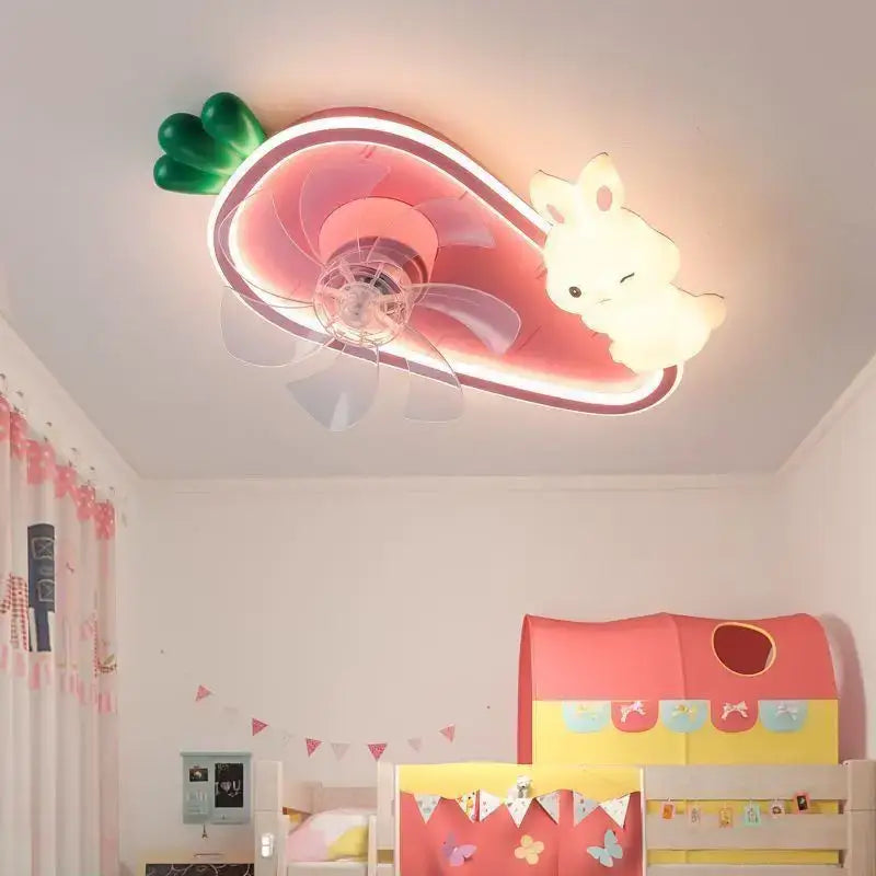 Decorbites girls bedroom 360 fan light in pink and green carrot shape with white bunny design for girls room decor