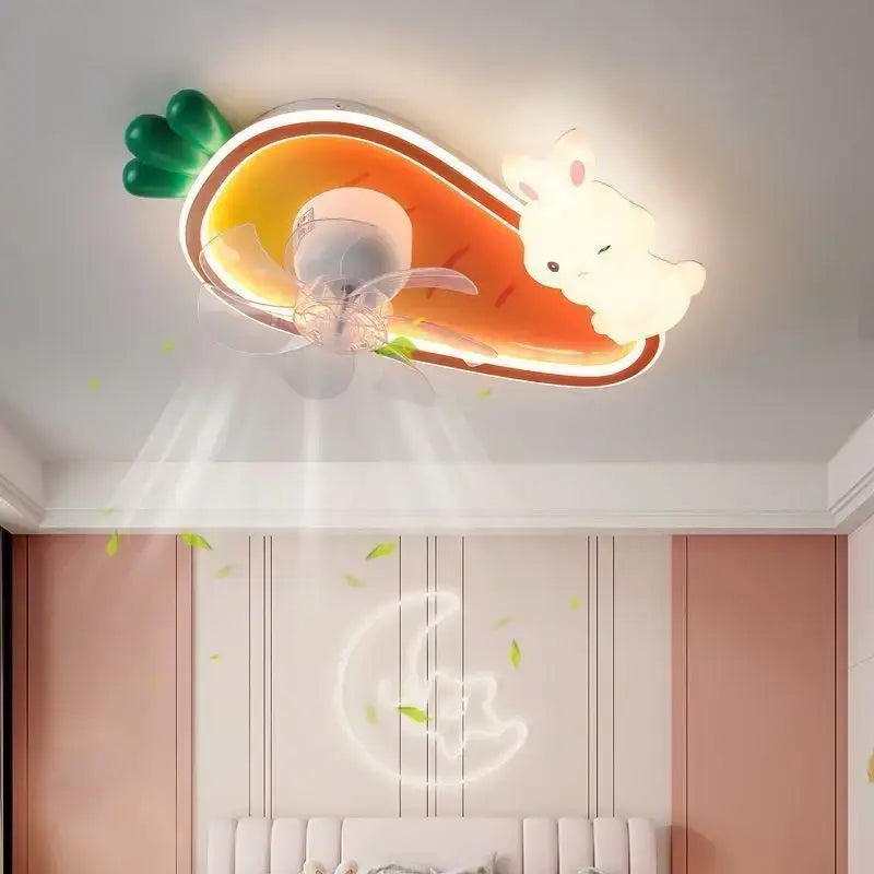 Decorbites girls bedroom 360 fan light features a whimsical orange green carrot design with led lighting and transparent blades