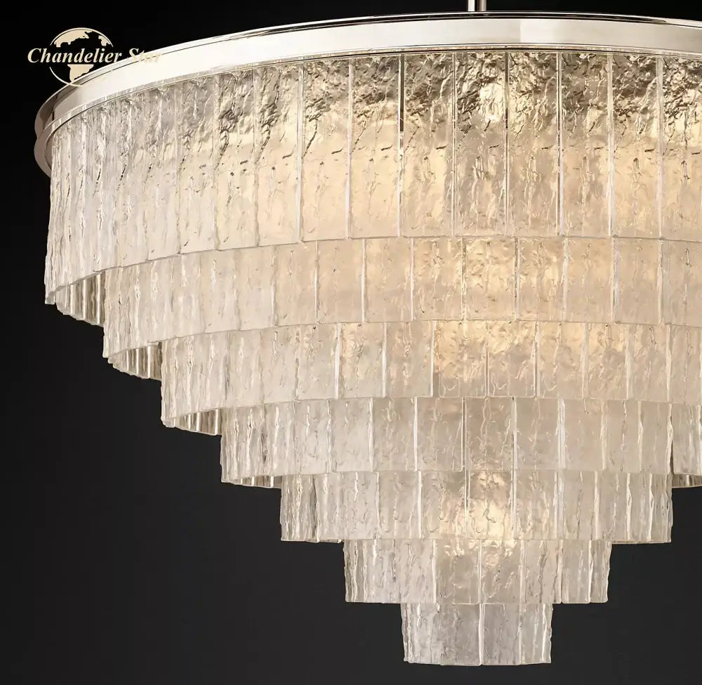 Decorbites glace modern multi-tiered modern glass chandelier with textured translucent glass panels and chrome rim for living room