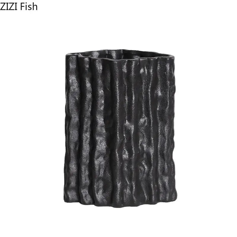 Black textured ceramic vase with vertical ridged design for decorbites glacial ceramic vase room aesthetic decor