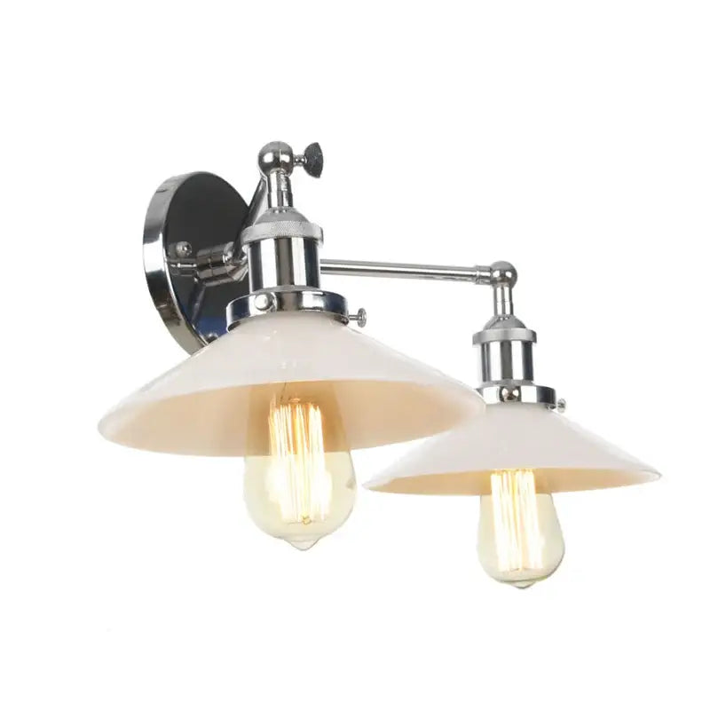 Decorbites glass 2-light chrome wall sconce with cream glass shades and pull chain switch for bedroom and bathroom