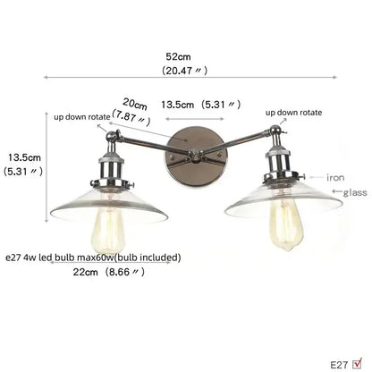 Decorbites glass 2-light wall sconce with chrome iron arms white glass shades and pull chain switch for bedroom use