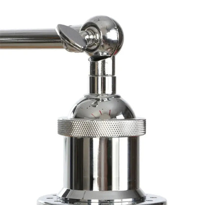 Shiny chrome-finished adjustable wall-mounted towel rack with textured grip ring and spherical joint for bathroom use